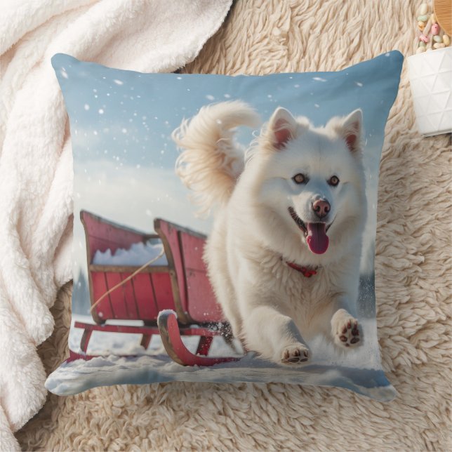 Samoyed Festive Holiday Christmas Throw Pillow (Blanket)