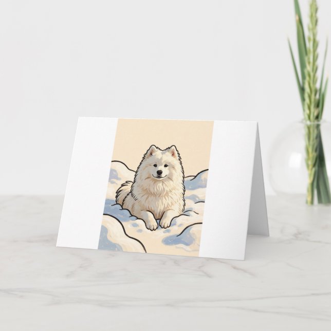 Samoyed Fluffy Snow Drift Greeting Card (Front)