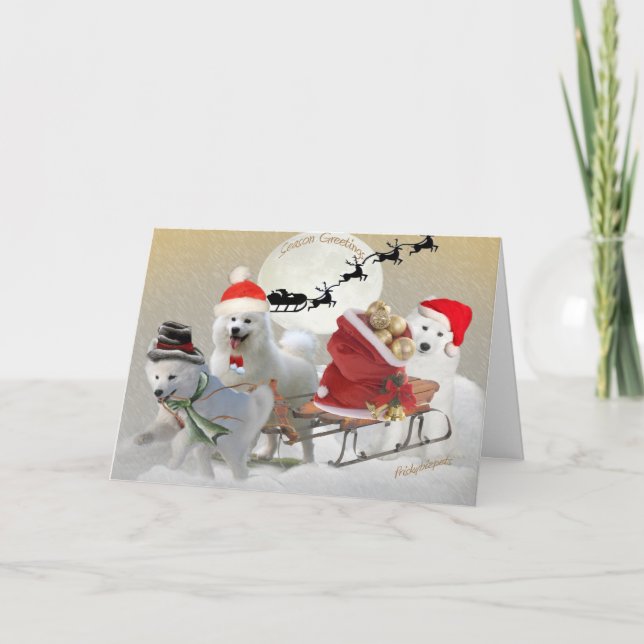 Samoyed Friends Sledding Cards (Front)