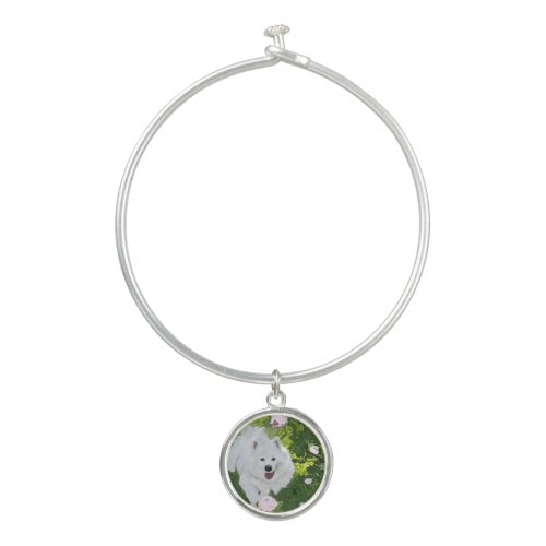 Samoyed  Girl Bangle Bracelet w Round Charm