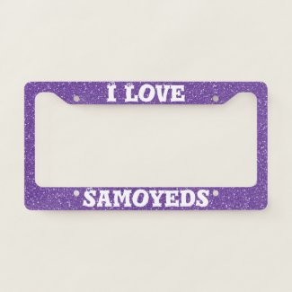 Samoyed Glitter Purple License Plate Frame