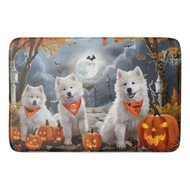 Samoyed Halloween Spooky Bath Mat (Front)
