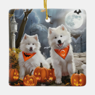 Samoyed Halloween Spooky Ceramic Ornament