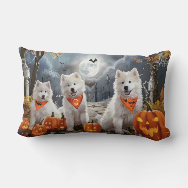 Samoyed Halloween Spooky Lumbar Pillow (Back)