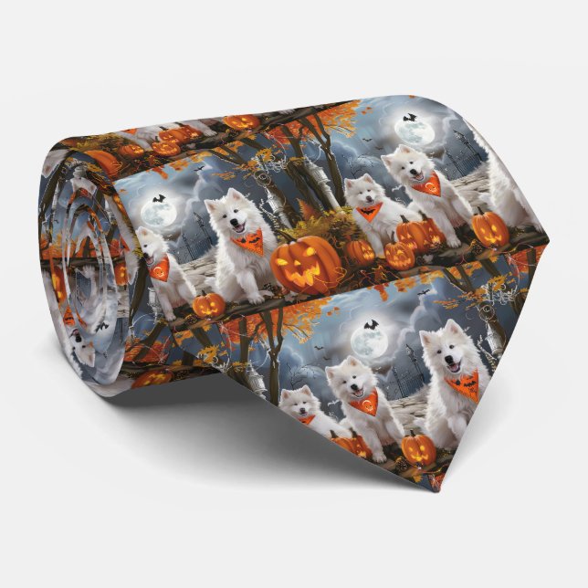 Samoyed Halloween Spooky Neck Tie (Rolled)