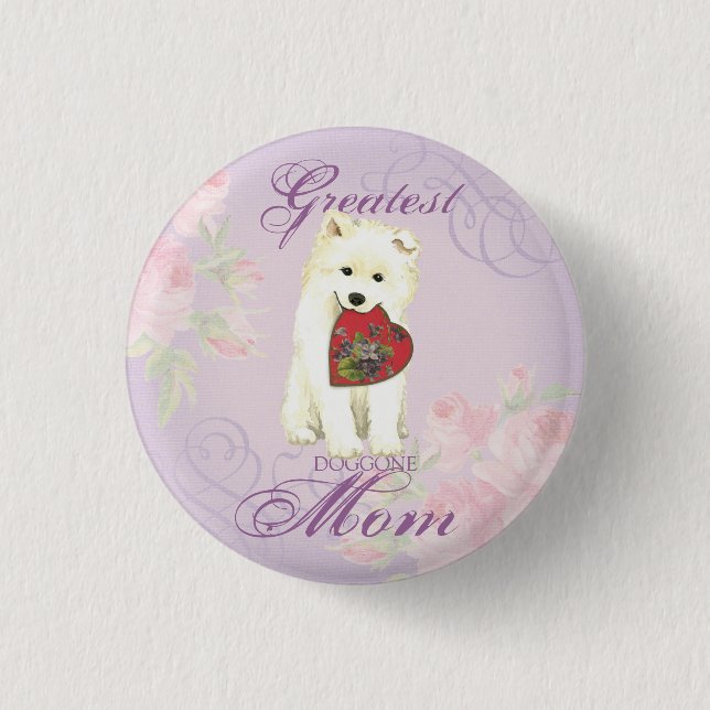 Samoyed Heart Mom Button (Front)