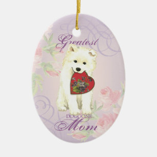 Samoyed Heart Mom Ceramic Ornament