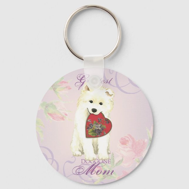 Samoyed Heart Mom Keychain (Front)
