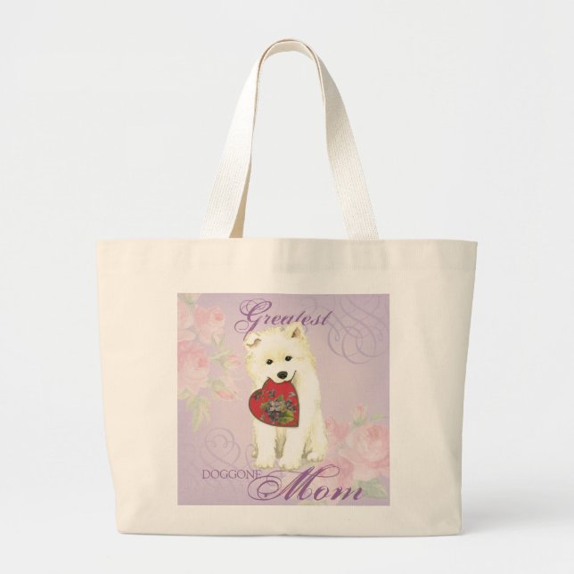 Samoyed Heart Mom Large Tote Bag (Front)