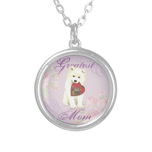Samoyed Heart Mom Silver Plated Necklace (Front)