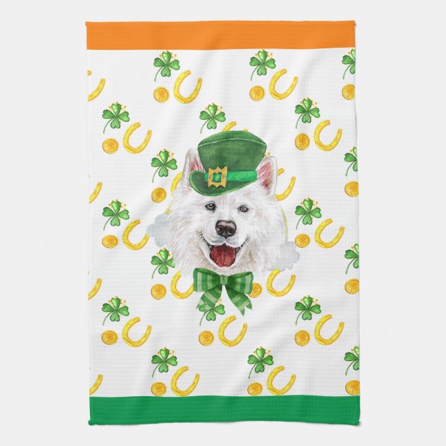 Samoyed Holiday Home Decor St Patricks Day Kitchen Towel (Vertical)