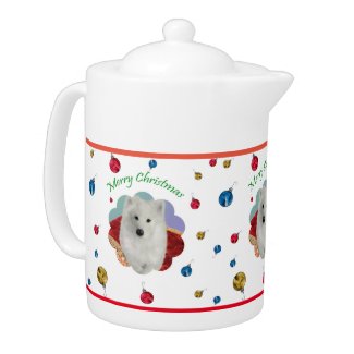 Samoyed Holiday White Porcelain Teapot