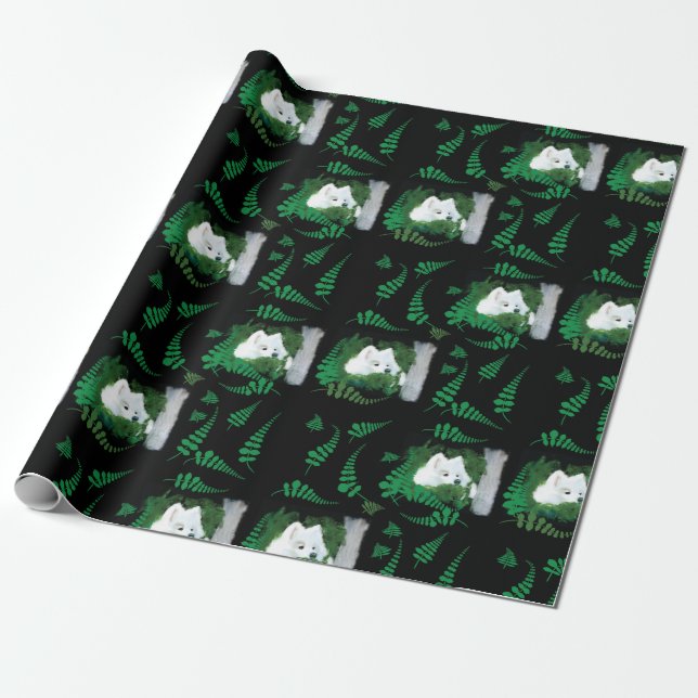 Samoyed in a Garden; Gift-Wrap Wrapping Paper (Unrolled)