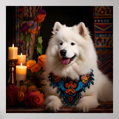 Samoyed in an Altar Dressed Like Day of the Dead Poster