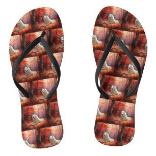 Samoyed in Autumn Leaves Fall Inspire  Flip Flops