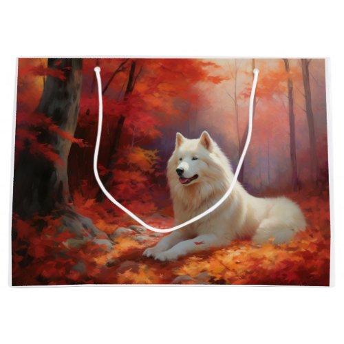 Samoyed in Autumn Leaves Fall Inspire  Large Gift Bag