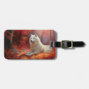 Samoyed in Autumn Leaves Fall Inspire Luggage Tag