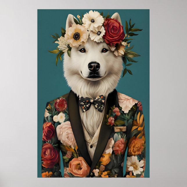 Samoyed In Suit Poster, Samoyed Portrait, Samoyed Poster (Front)