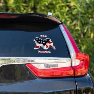 Samoyed in USA Flag Custom-Cut Vinyl Stickers