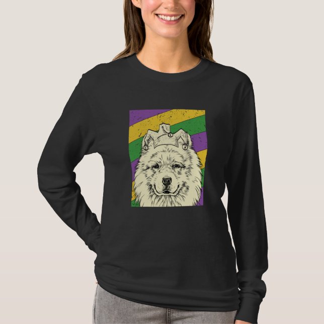 Samoyed Jester Mardi Gras Dog Mom or Dad T-Shirt (Front)