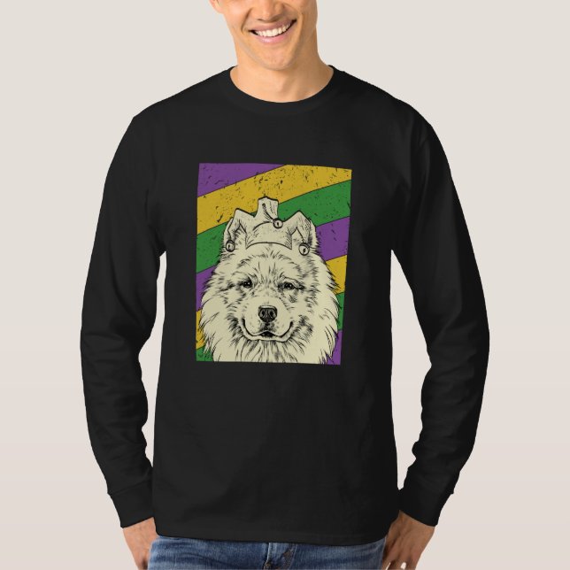 Samoyed Jester Mardi Gras Dog Mom or Dad T-Shirt (Front)
