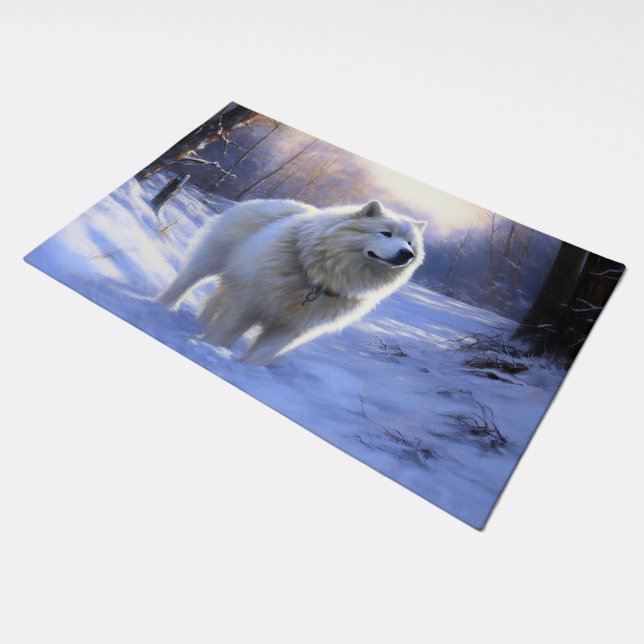 Samoyed Let It Snow Christmas Doormat (Angled)