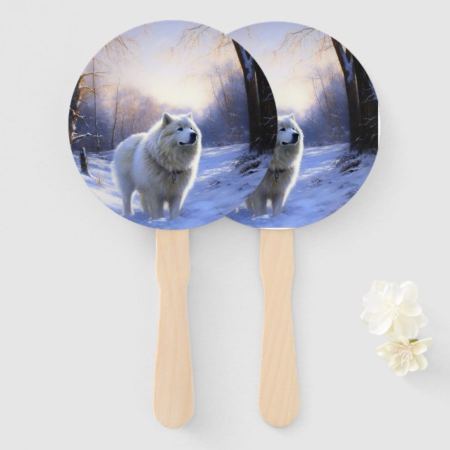 Samoyed Let It Snow Christmas Hand Fan (Front and Back)