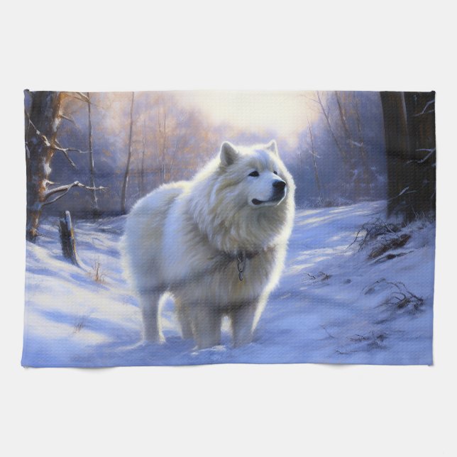 Samoyed Let It Snow Christmas Kitchen Towel (Horizontal)