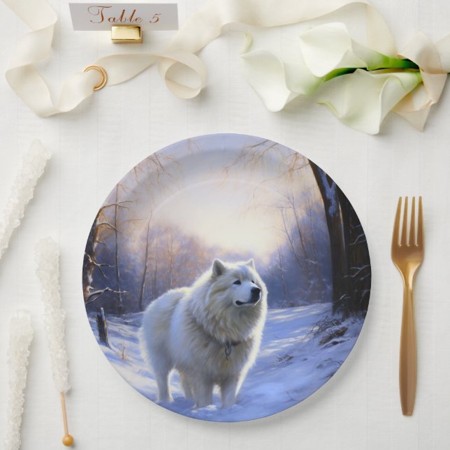 Samoyed Let It Snow Christmas Paper Plates (Wedding)