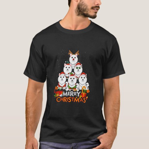 Samoyed Merry Christmas Tree Lights Dog X Mas Dogs T_Shirt