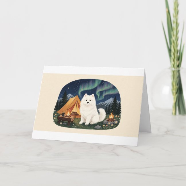 Samoyed Northern Lights Camp Greeting Card