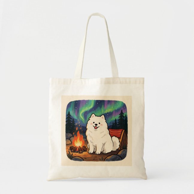 Samoyed Northern Lights Camp Tote Bag