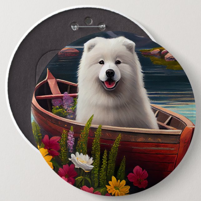 Samoyed on a Paddle: A Scenic Adventure Button (Front & Back)