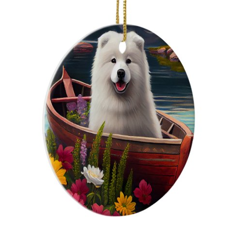 Samoyed on a Paddle: A Scenic Adventure Ceramic Ornament