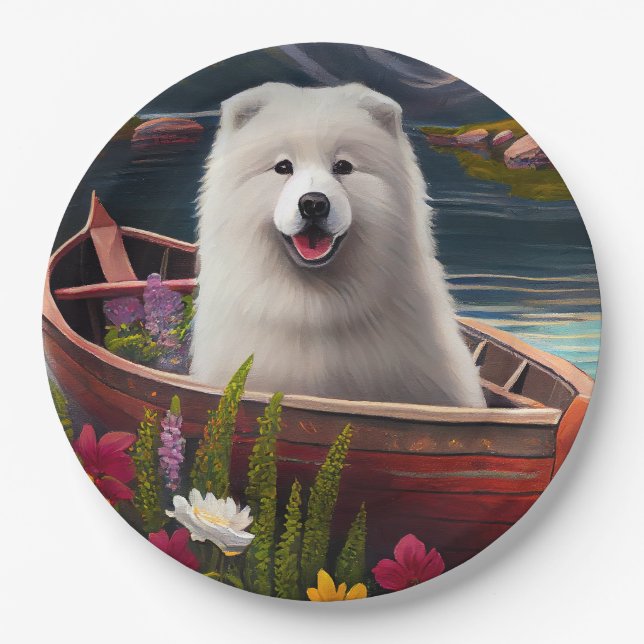 Samoyed on a Paddle: A Scenic Adventure Paper Plates (Front)