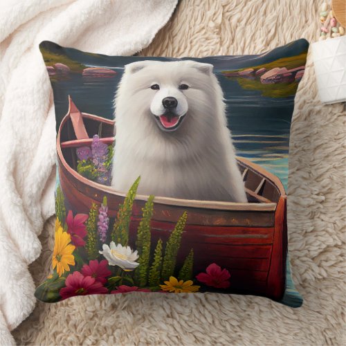 Samoyed on a Paddle A Scenic Adventure Throw Pillow