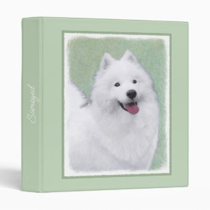 Samoyed Painting - Cute Original Dog Art 3 Ring Bi Binder