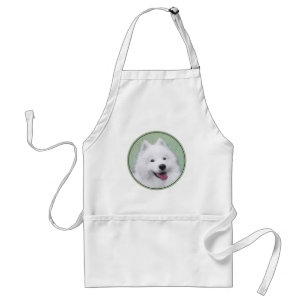 Samoyed Painting - Cute Original Dog Art Adult Apron