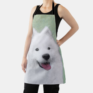 Samoyed Painting - Cute Original Dog Art Apron