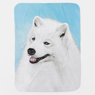 Samoyed Painting - Cute Original Dog Art Baby Blanket