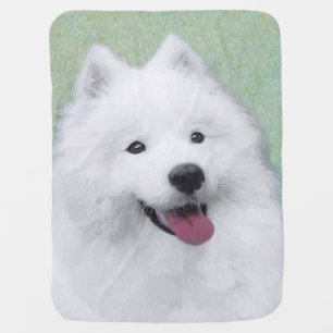 Samoyed Painting - Cute Original Dog Art Baby Blanket