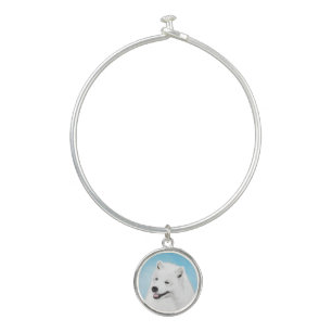 Samoyed Painting - Cute Original Dog Art Bangle Bracelet