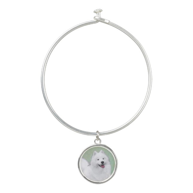 Samoyed Painting - Cute Original Dog Art Bangle Bracelet (Front)