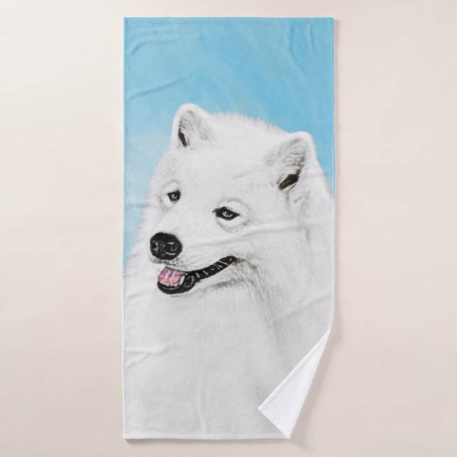 Samoyed Painting - Cute Original Dog Art Bath Towel Set (Bath Towel)