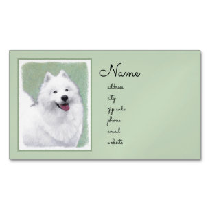 Samoyed Painting - Cute Original Dog Art Business Card Magnet