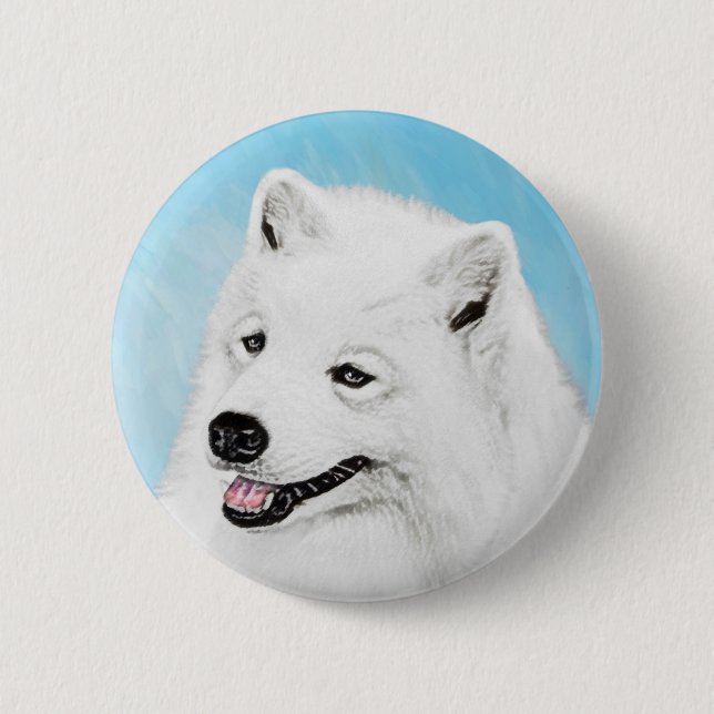 Samoyed Painting - Cute Original Dog Art Button (Front)