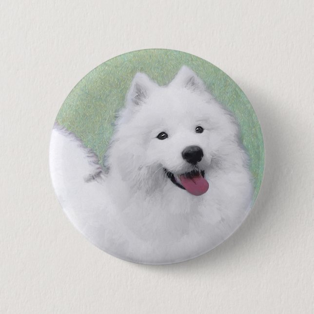 Samoyed Painting - Cute Original Dog Art Button (Front)