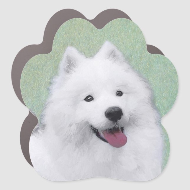 Samoyed Painting - Cute Original Dog Art Car Magnet (Front)