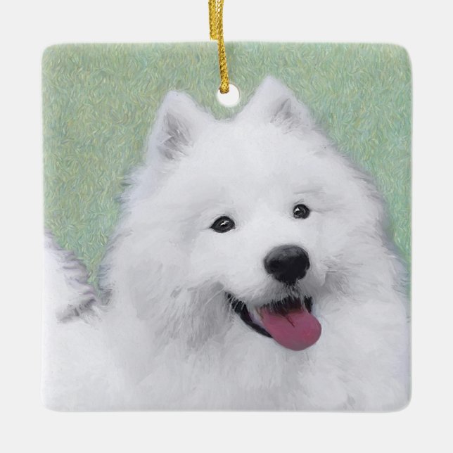 Samoyed Painting - Cute Original Dog Art Ceramic Ornament (Front)