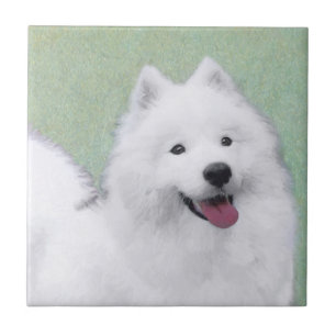 Samoyed Painting - Cute Original Dog Art Ceramic Tile